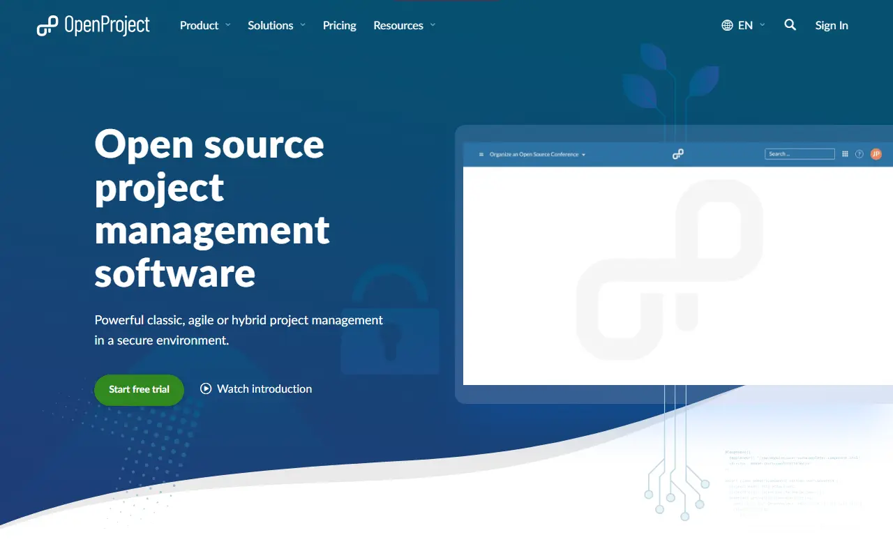 OpenProject homepage screenshot