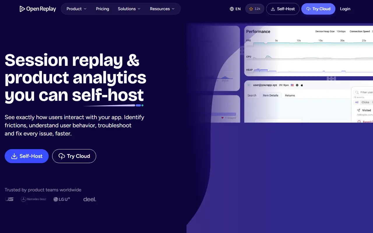 OpenReplay homepage screenshot