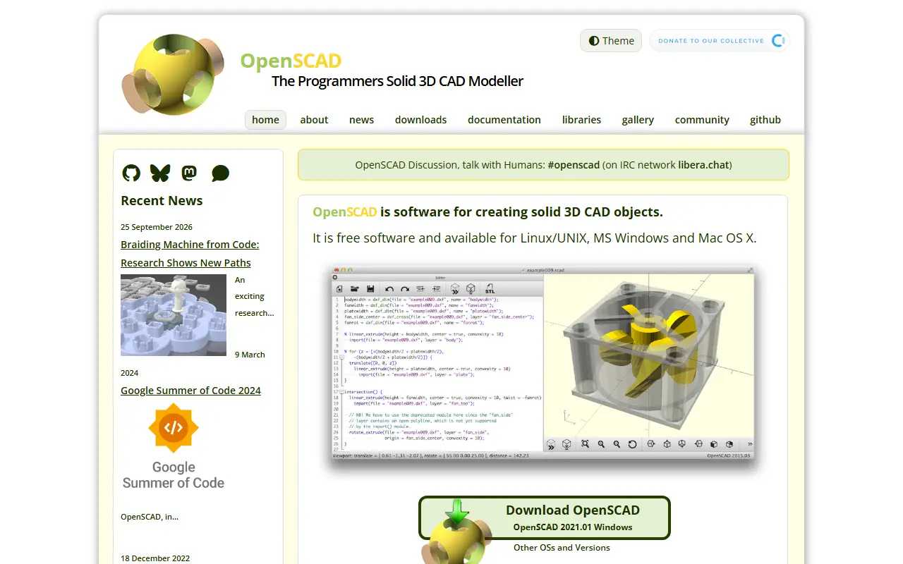 OpenSCAD homepage screenshot