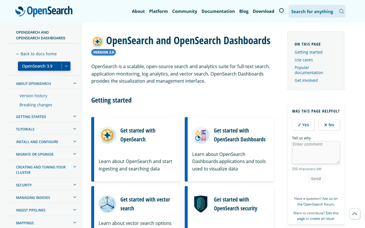 OpenSearch homepage screenshot