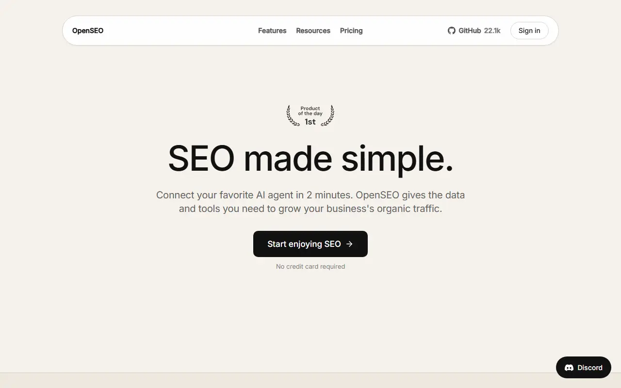 OpenSEO homepage screenshot