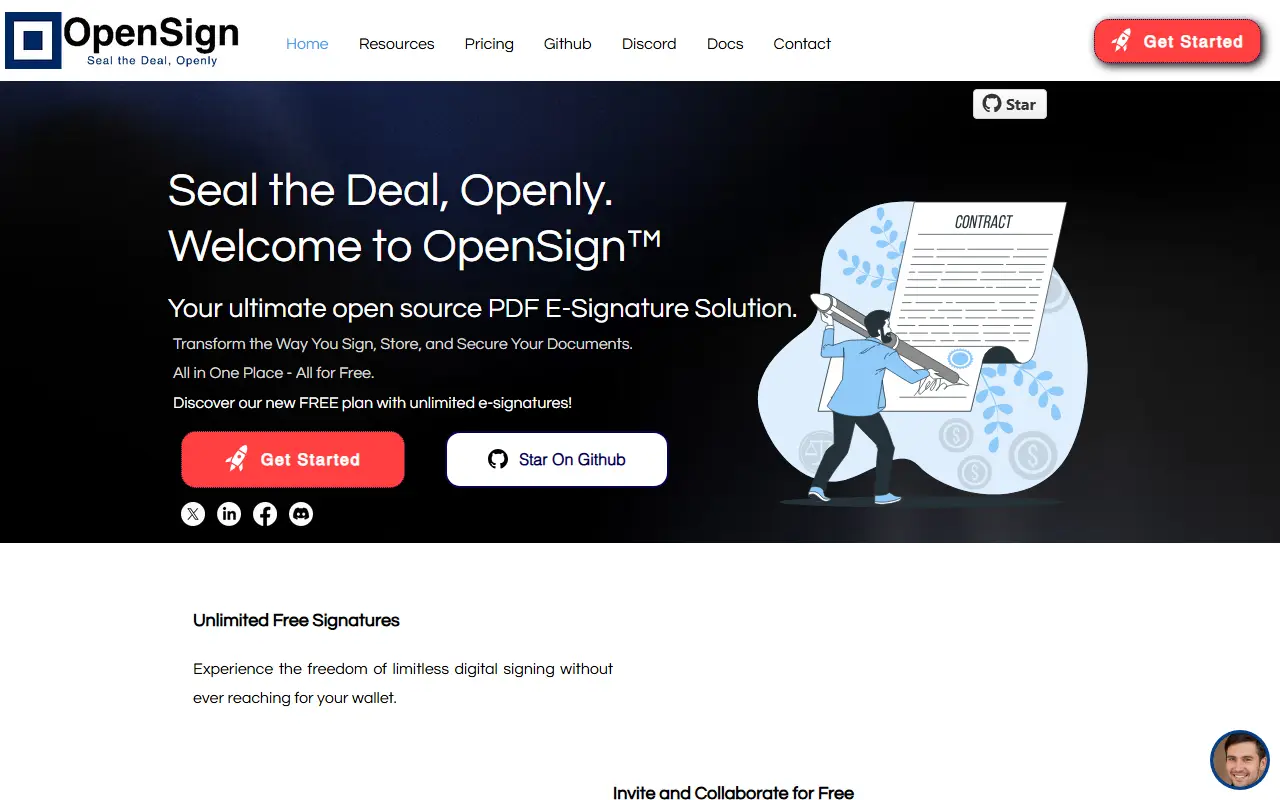 OpenSign homepage screenshot
