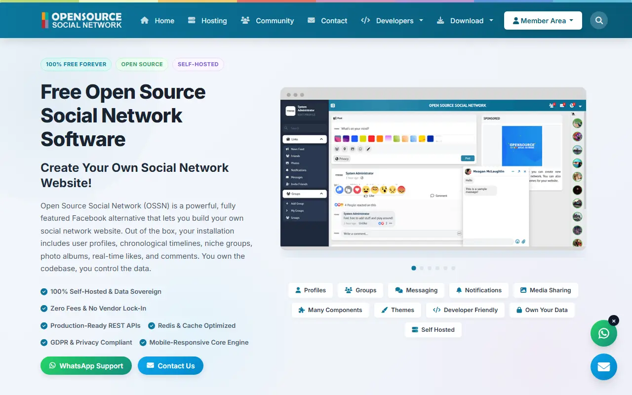 Open Source Social Network homepage screenshot