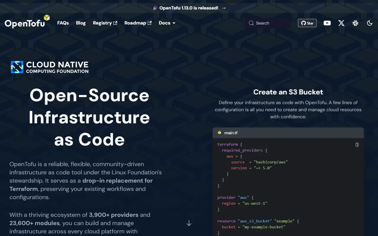 OpenTofu homepage screenshot