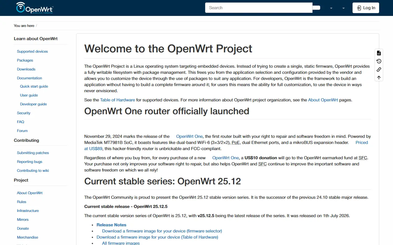 OpenWrt homepage screenshot