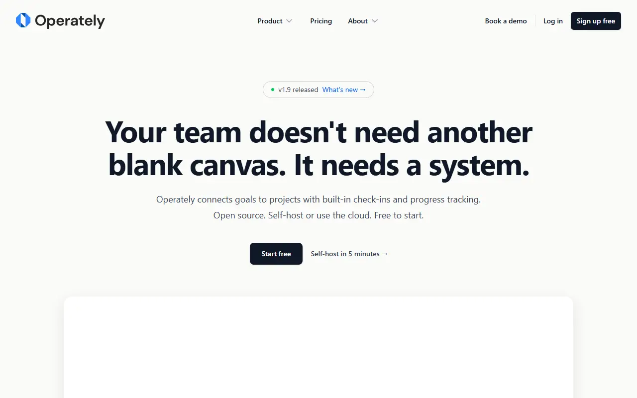 Operately homepage screenshot