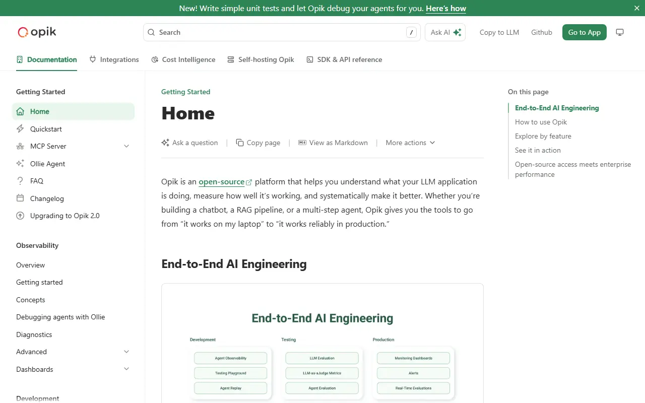 Opik homepage screenshot