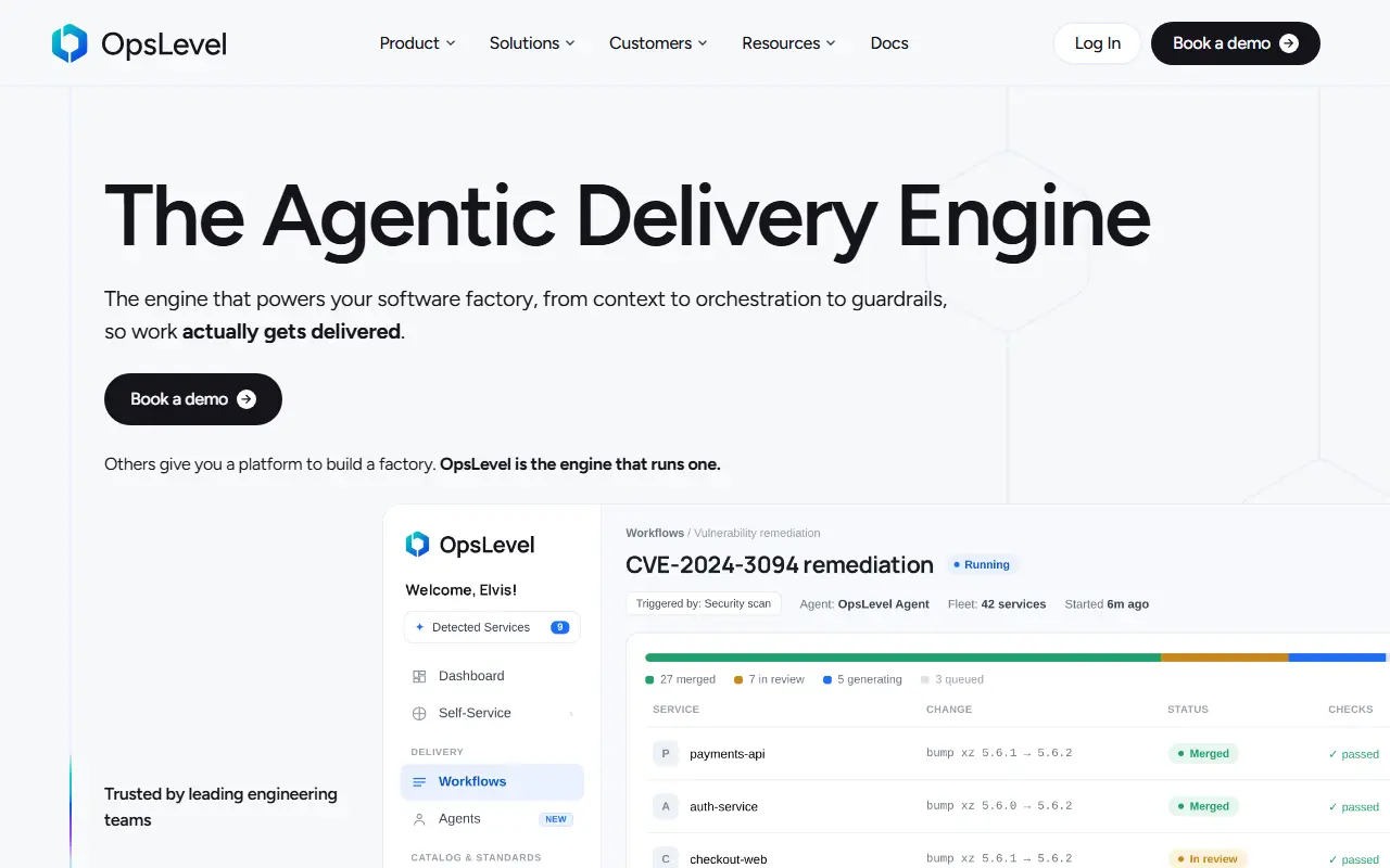 OpsLevel homepage screenshot