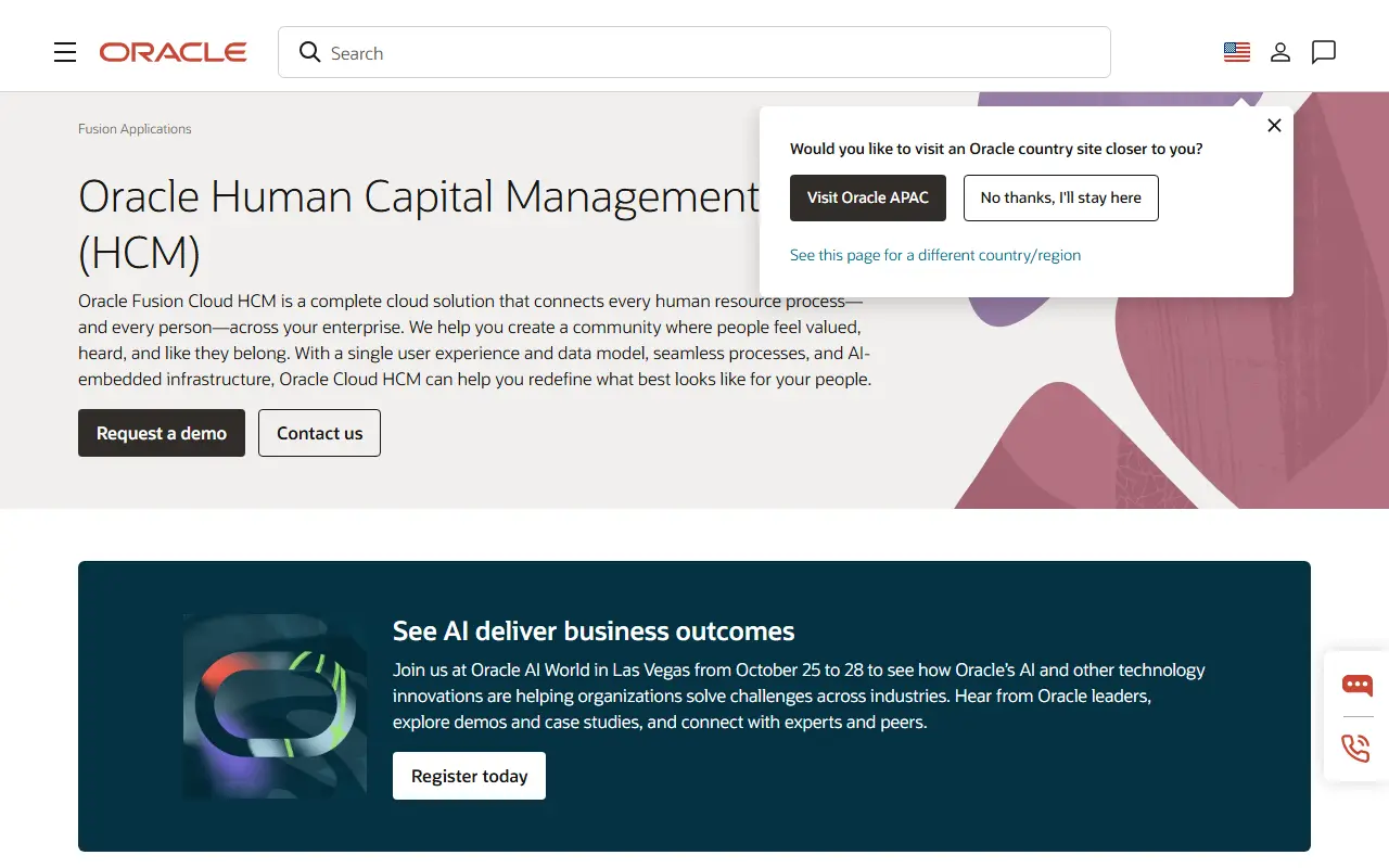Oracle HCM Cloud homepage screenshot