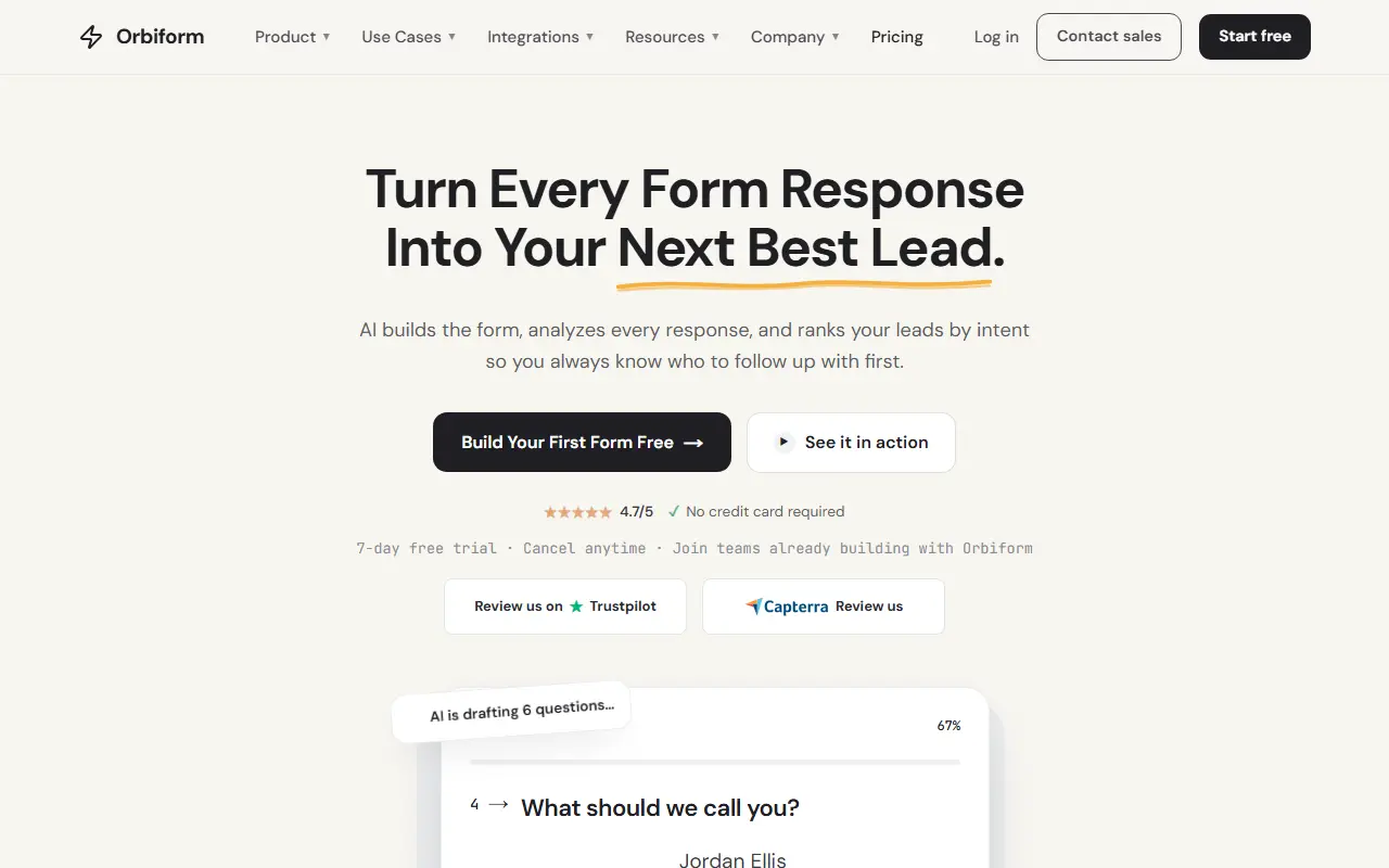 Orbiform homepage screenshot