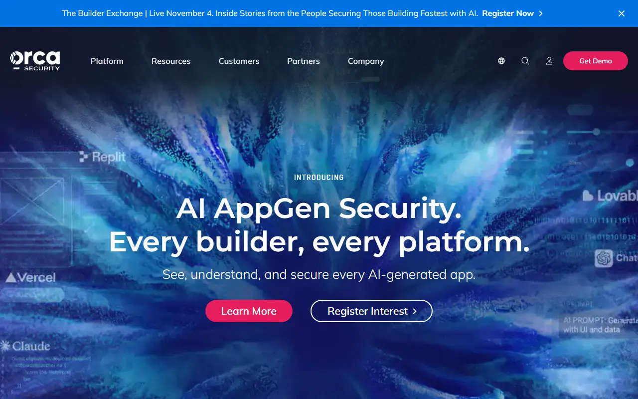 Orca Security homepage screenshot