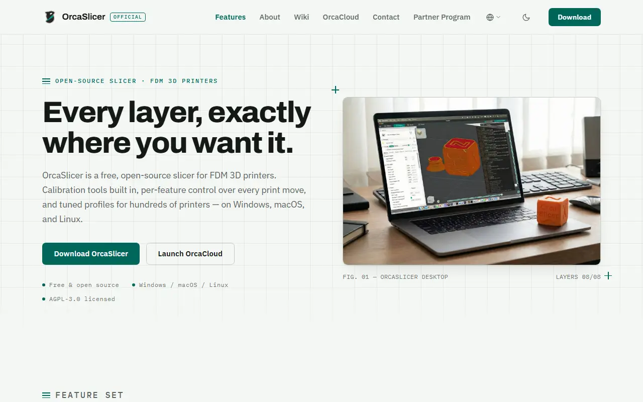 OrcaSlicer homepage screenshot