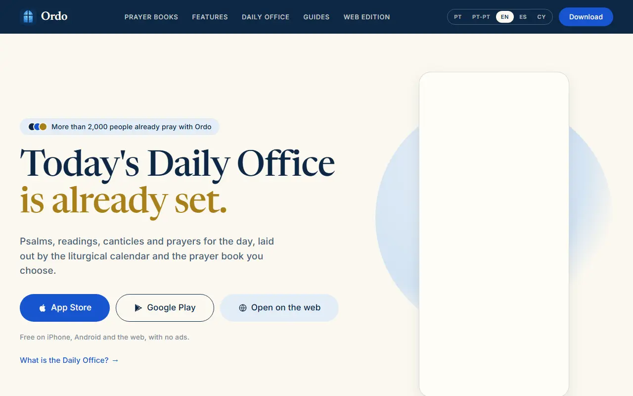 Ordo - Daily Office homepage screenshot