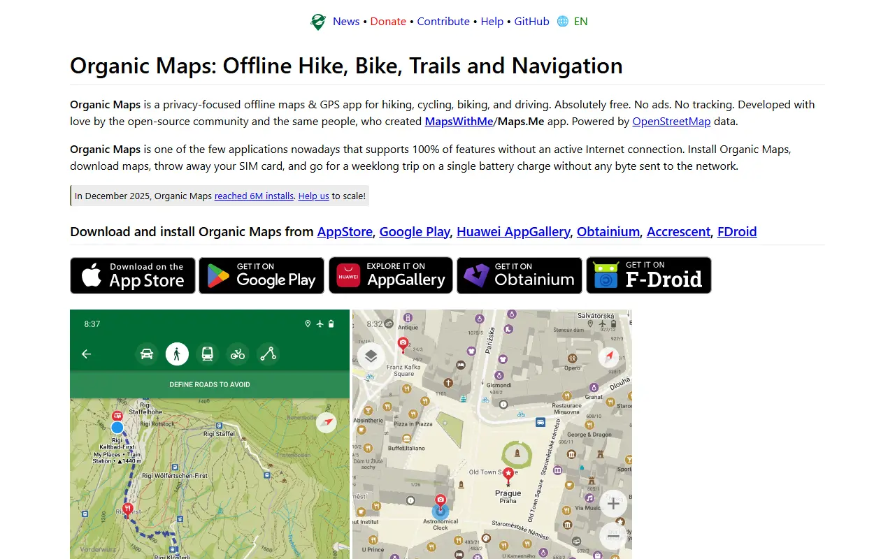 Organic Maps homepage screenshot