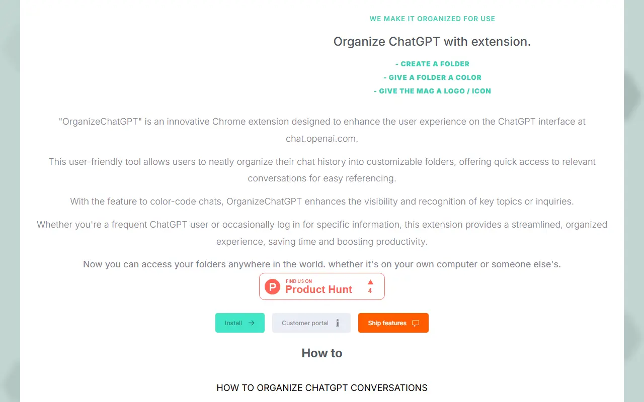 OrganizeChatGPT homepage screenshot