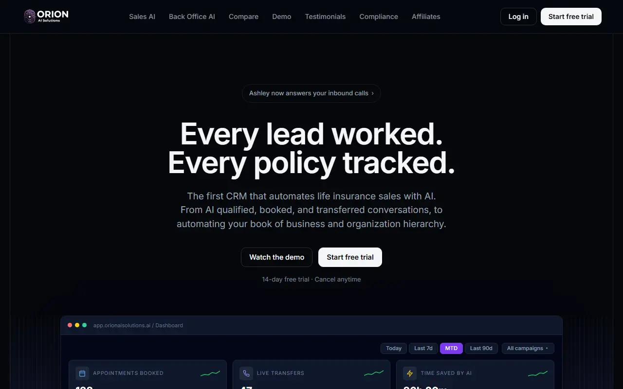 Orion AI Solutions homepage screenshot