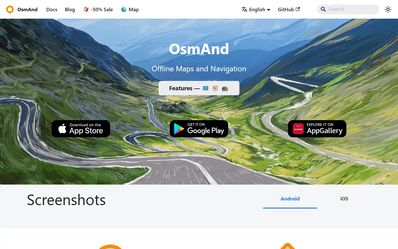 OsmAnd homepage screenshot