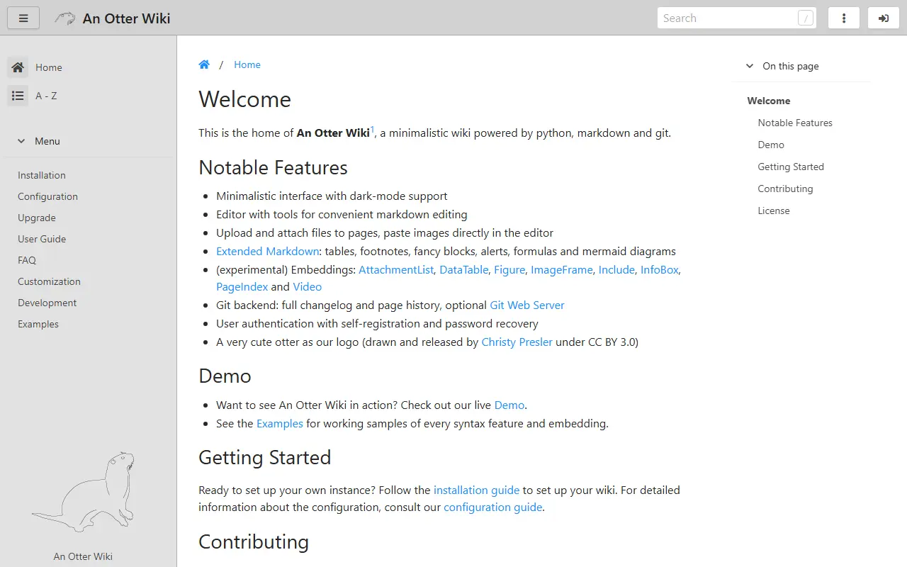 Otterwiki homepage screenshot