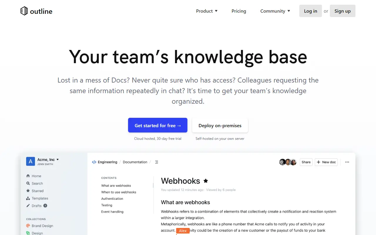 Outline homepage screenshot
