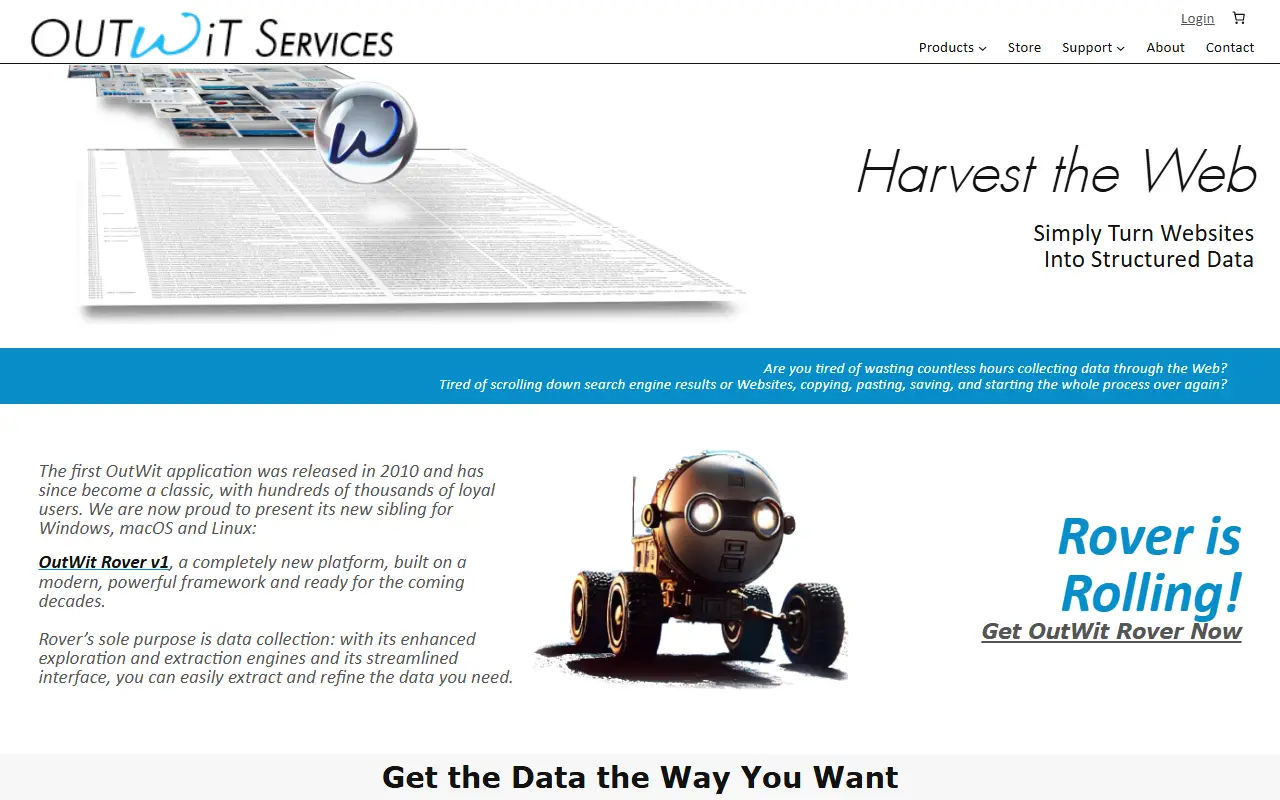 OutWit Hub homepage screenshot