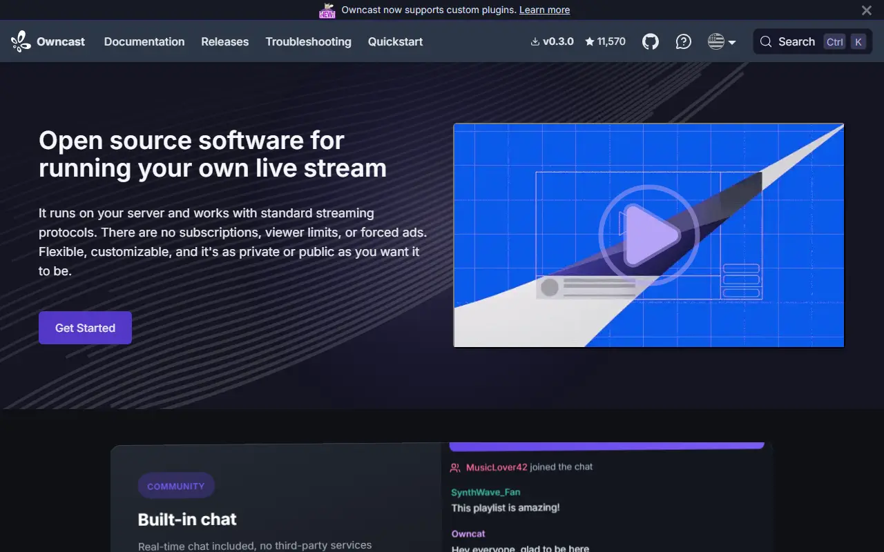 Owncast homepage screenshot