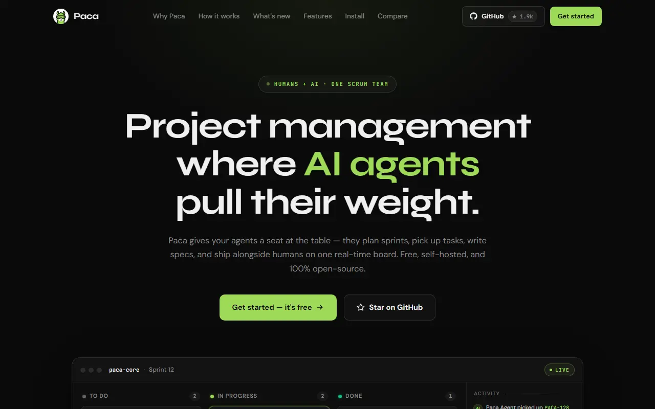 Paca homepage screenshot