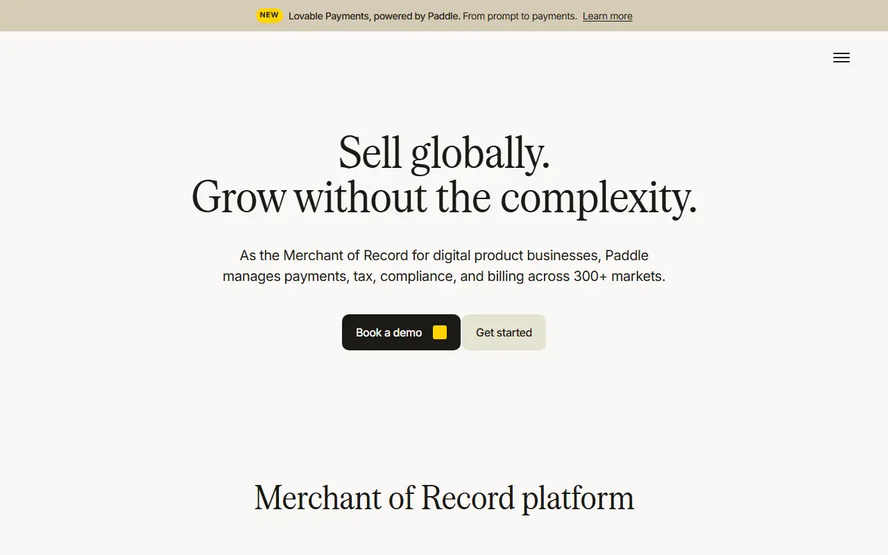 Paddle homepage screenshot