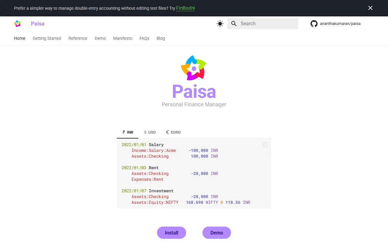 Paisa homepage screenshot