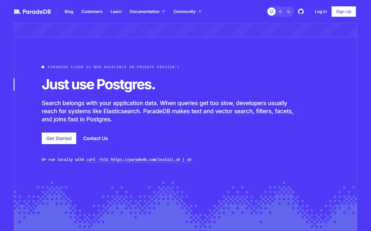 ParadeDB homepage screenshot