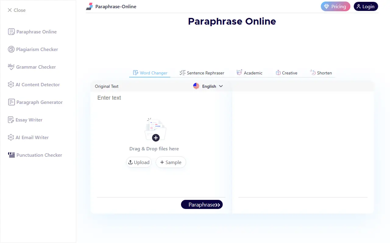 Paraphrase Online homepage screenshot