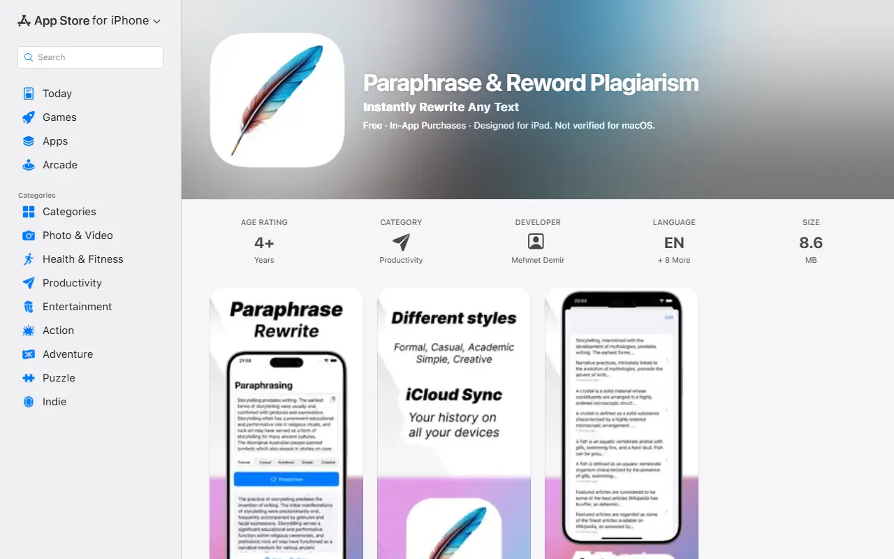 Paraphraser - Reword AI homepage screenshot