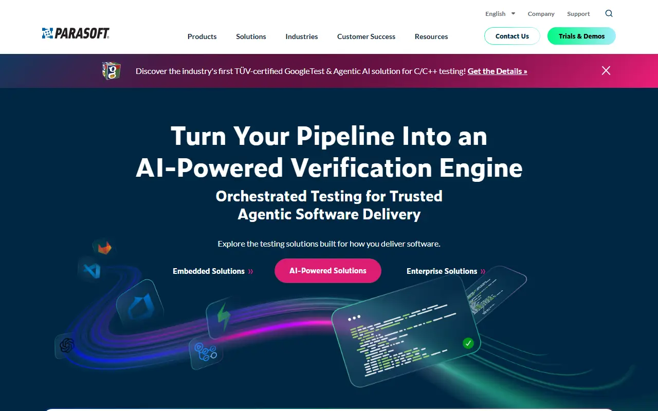 Parasoft homepage screenshot