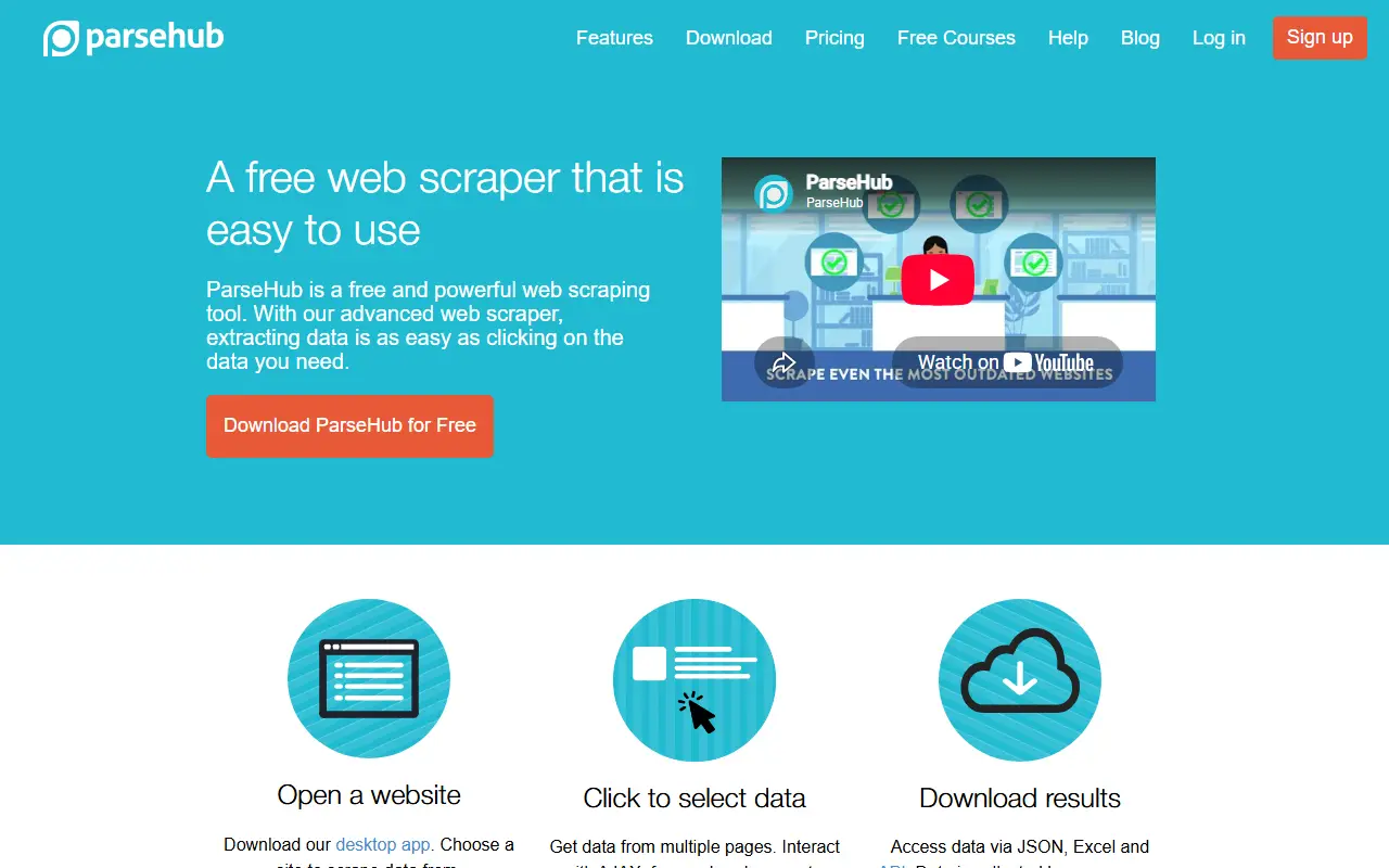 ParseHub homepage screenshot