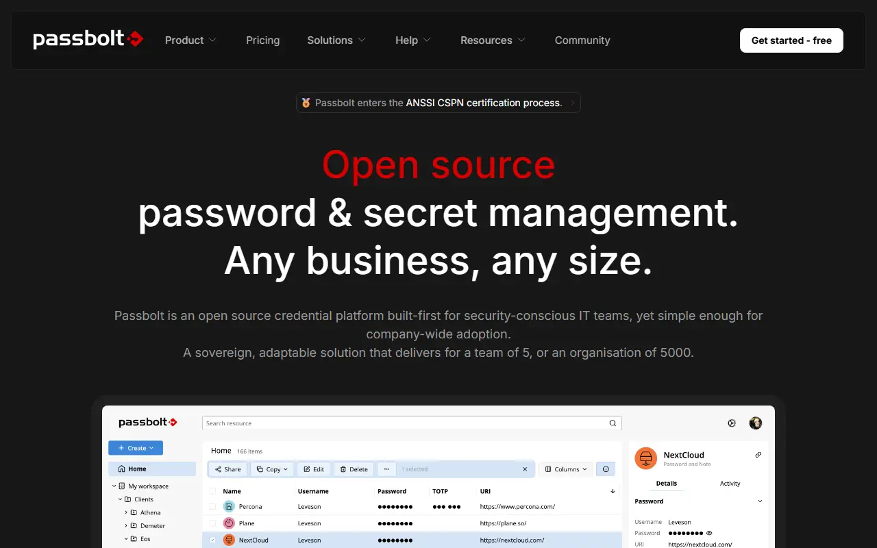 Passbolt homepage screenshot