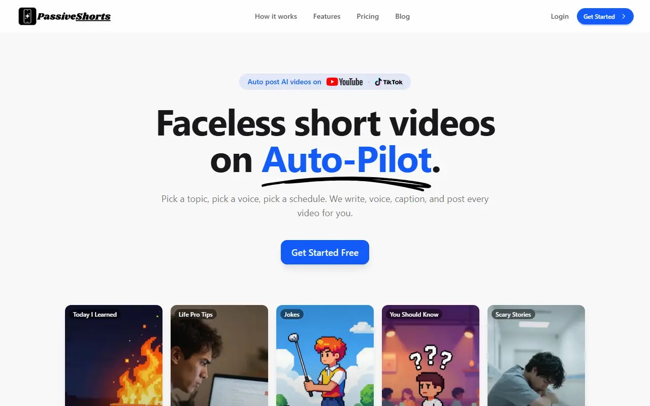 PassiveShorts homepage screenshot