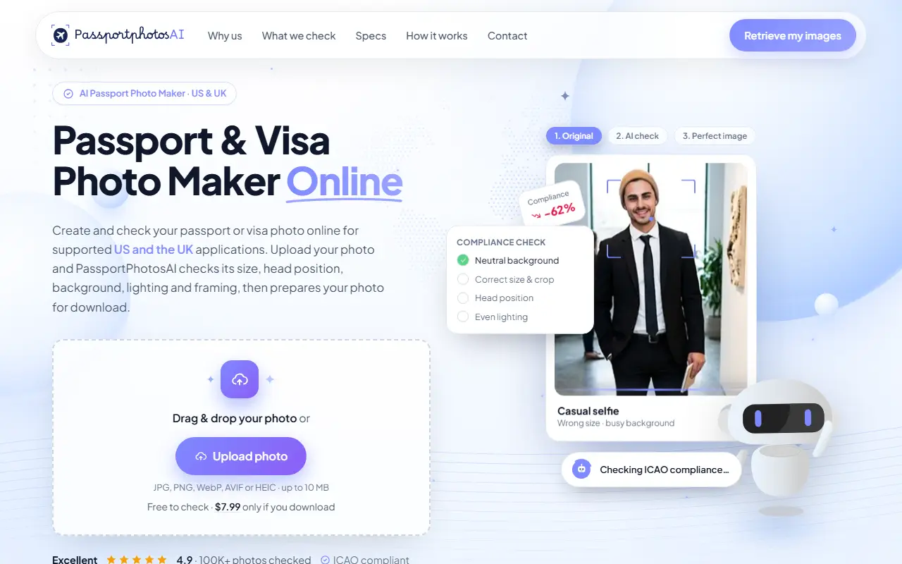Passport Photos AI homepage screenshot