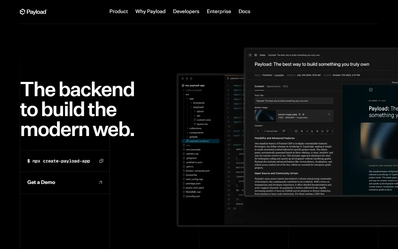 Payload homepage screenshot