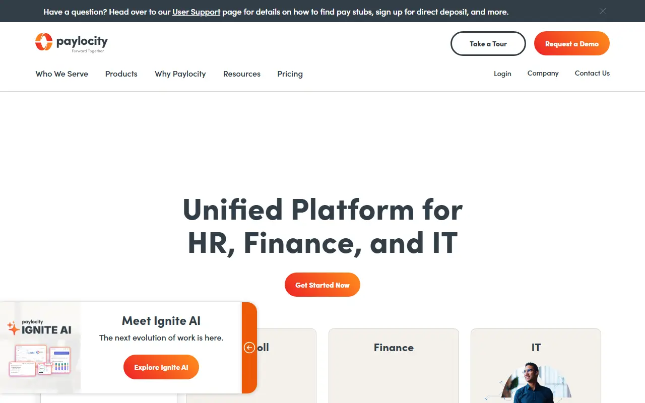 Paylocity homepage screenshot