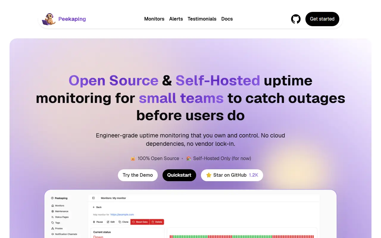 Peekaping homepage screenshot