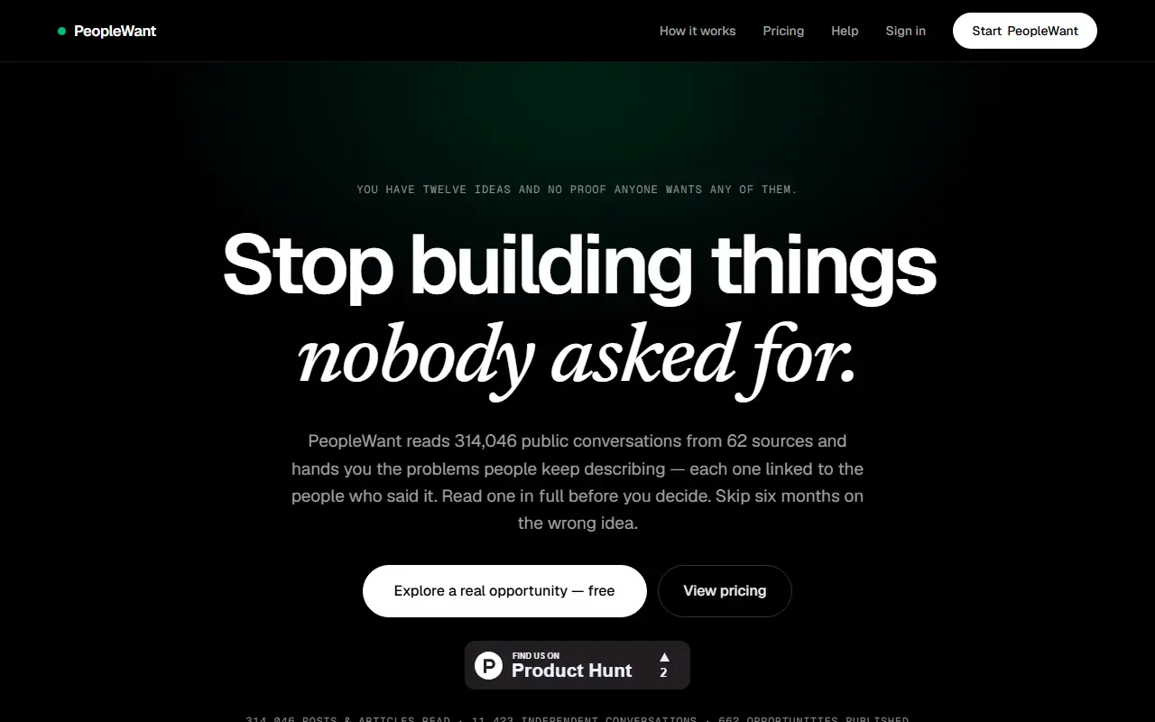 PeopleWant homepage screenshot