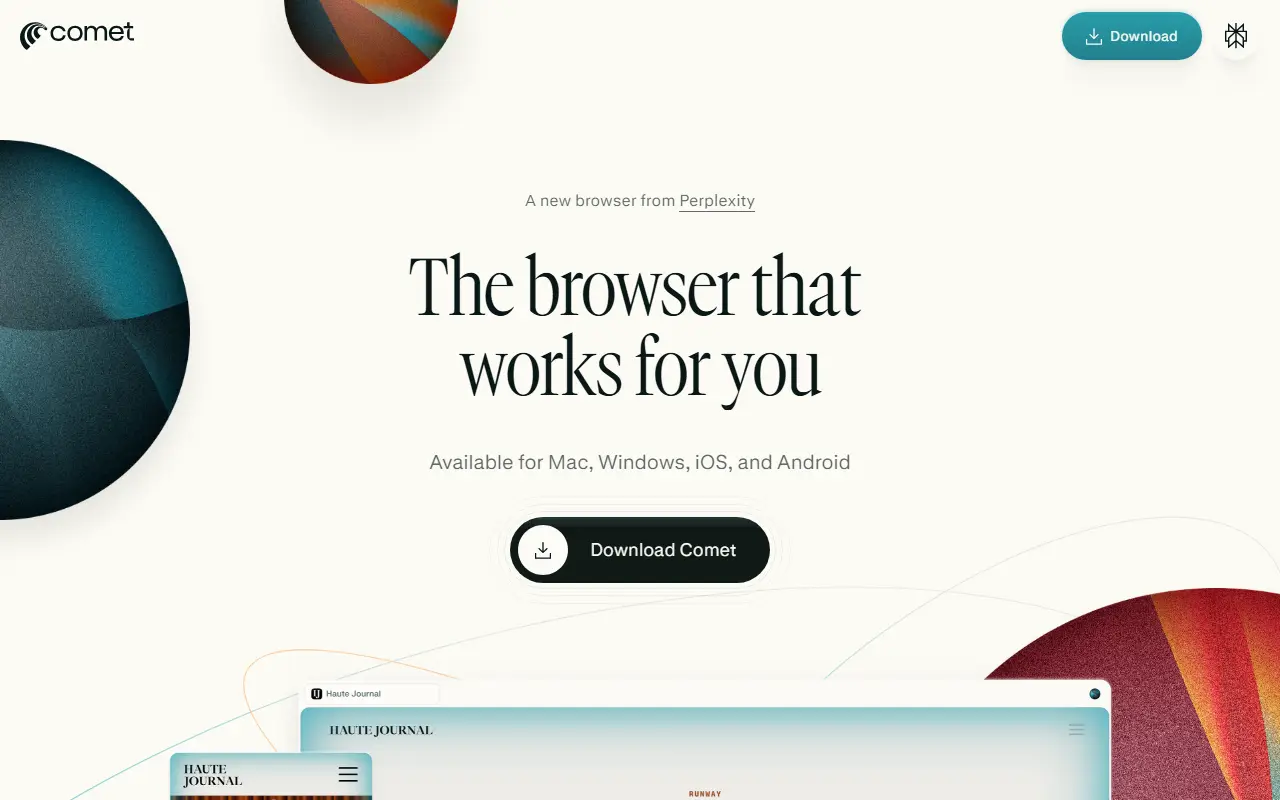 Perplexity Comet homepage screenshot