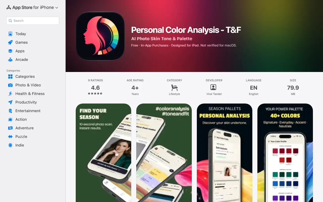 Personal Color Analysis - T&F homepage screenshot