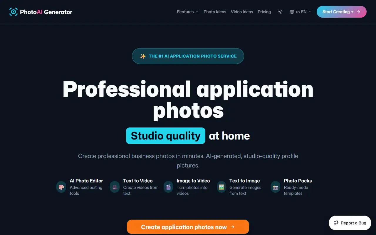 PhotoAIGenerator homepage screenshot