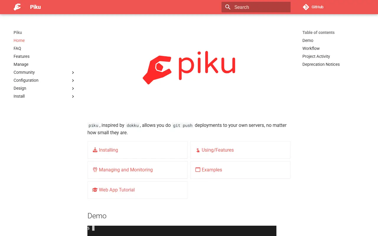 Piku homepage screenshot