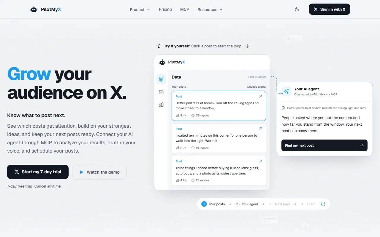 PilotMyX homepage screenshot