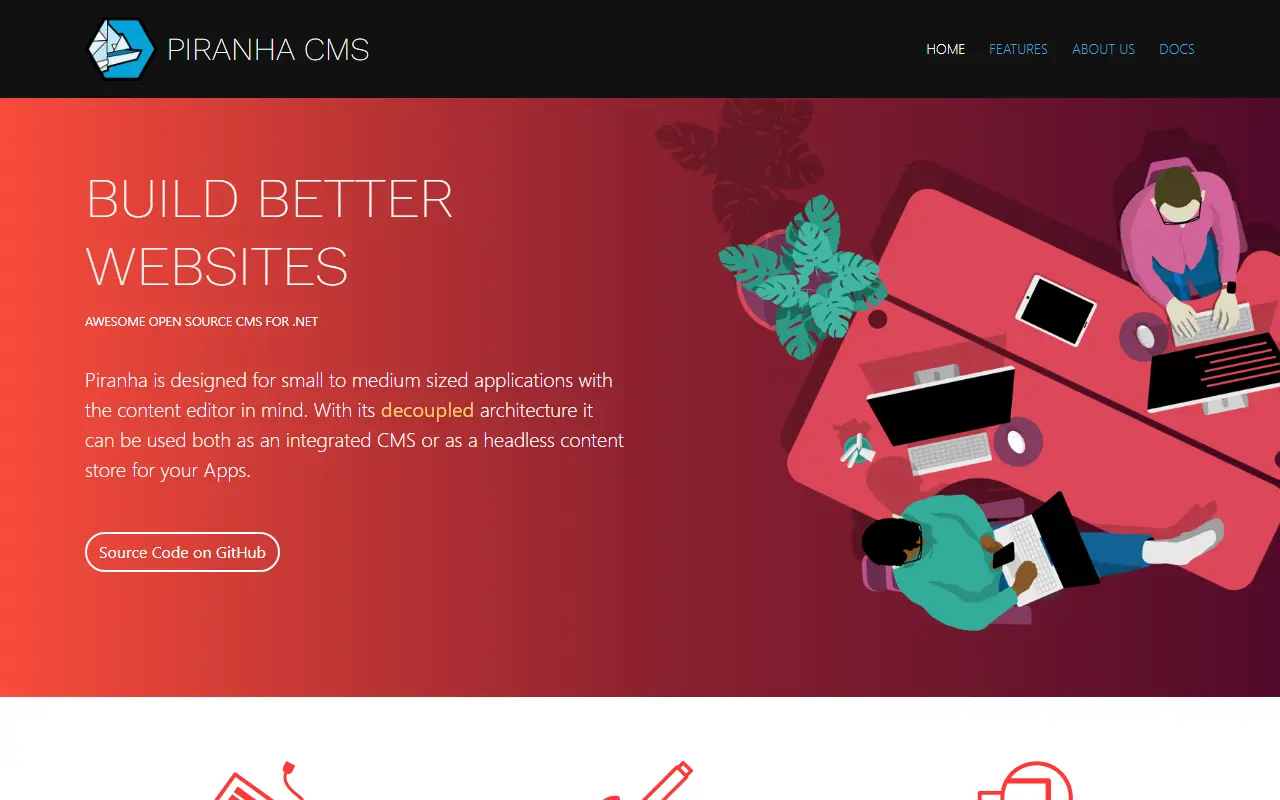 Piranha CMS homepage screenshot