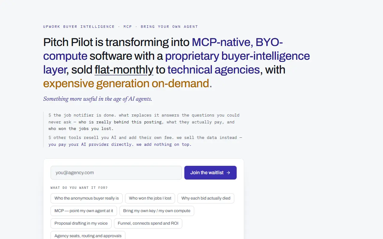 Pitch Pilot homepage screenshot