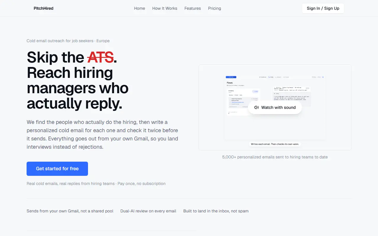 PitchHired homepage screenshot