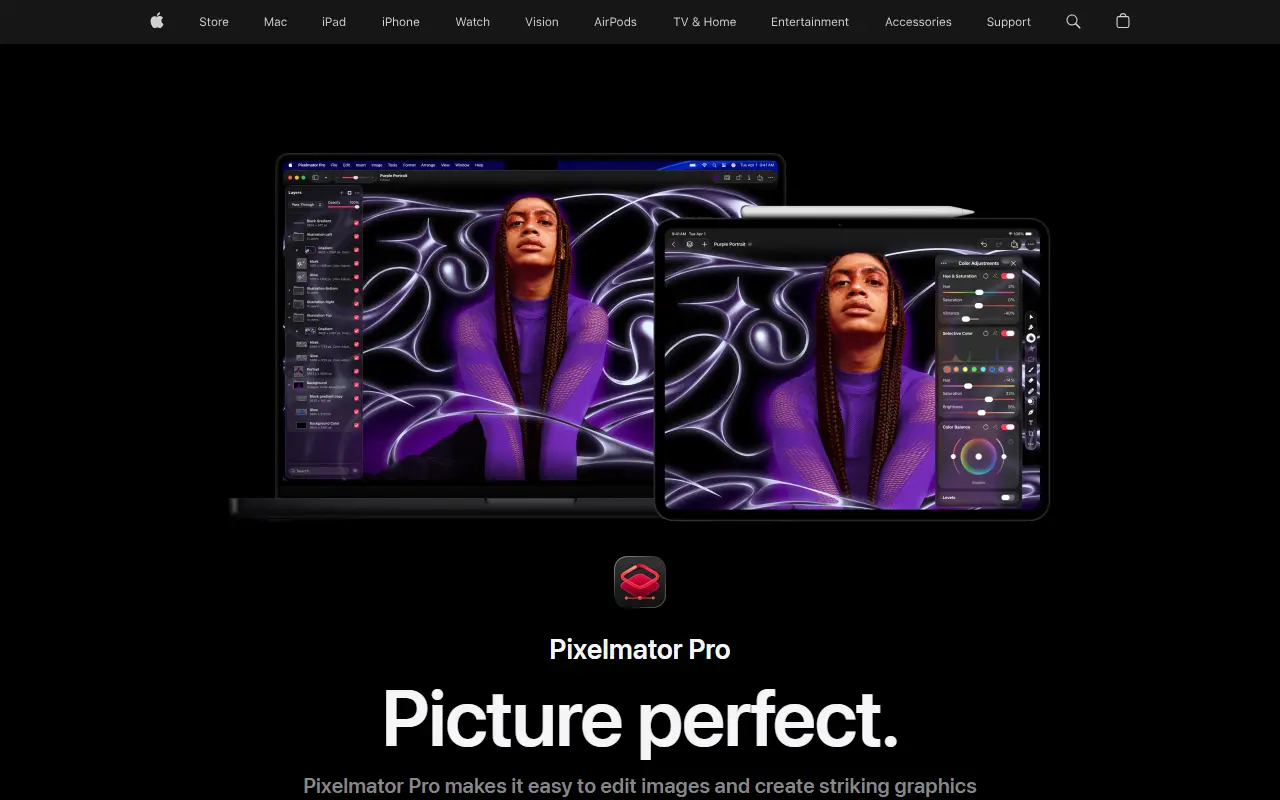 Pixelmator Pro homepage screenshot