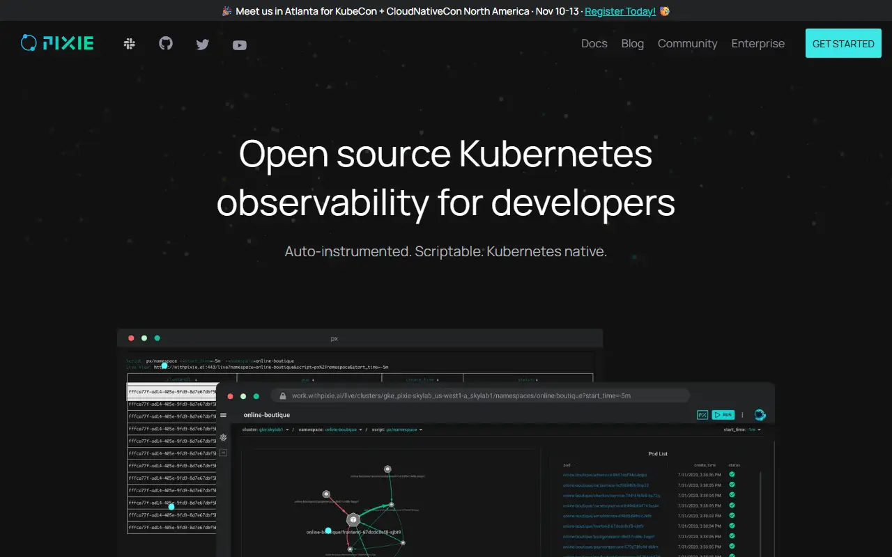 Pixie homepage screenshot